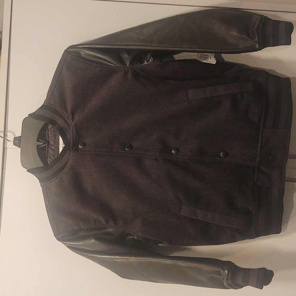 Old Navy Boy's Dark Gray With Black Faux Leather Sleeves Bomber Jacket NWT